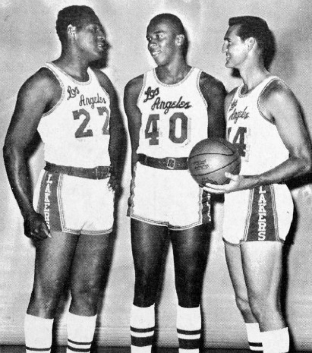 Los Angeles Lakers basketball players (from left): Elgin Baylor, Jerry Chambers and Jerry West in Utah for a pre-season National Basketball Association game in 1966.