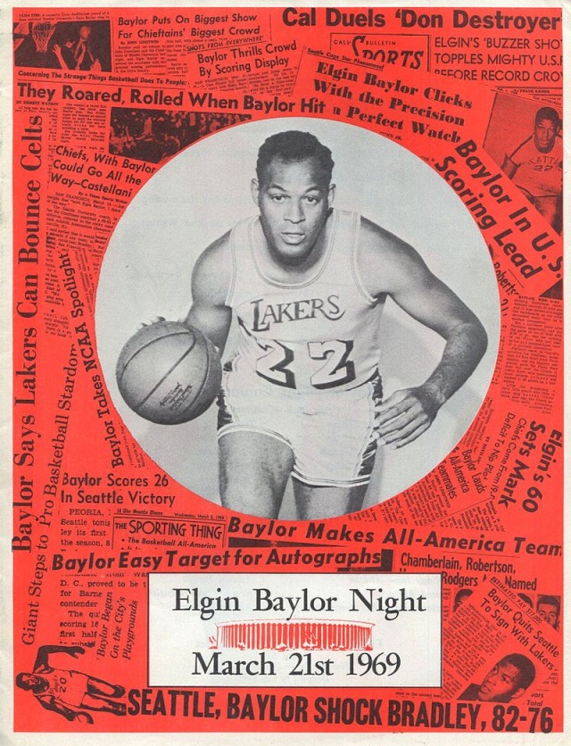 Elgin Baylor appears on the cover of a Los Angeles Lakers program on &#34;Elgin Baylor Night,&#34; March 21, 1969.