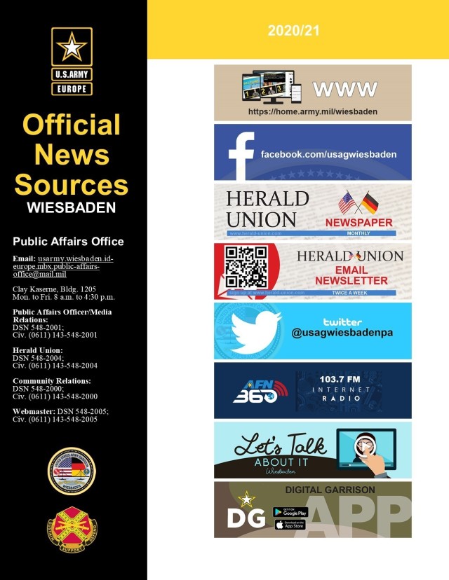The U.S. Army Garrison Wiesbaden community has numerous official news sources to keep up-to-date with local information, whether that’s COVID-19 restrictions, weather delays or the latest garrison news.
