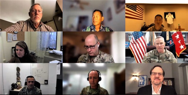 Senior leaders from across the Army including USARPAC Commanding General, Gen. Paul LaCamera, conduct a virtual Officer Professional Development session with students of the neer-peer seminar during the latest iteration of the Regional Leader...