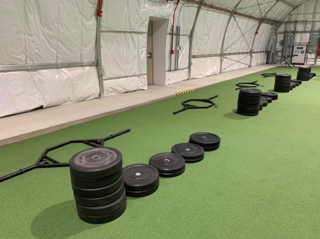 The Combat Readiness Training Facilities, built utilizing the Logistics Civil Augmentation Program (LOGCAP), provides soldiers with a climate controlled space to exercise and train throughout the year.