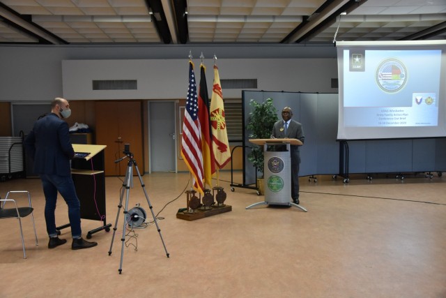 WIESBADEN, Germany - Arthur Jones, Wiesbaden Army Community Service director, speaks at the start of the 37th Army Family Action Plan conference outbrief Dec. 18. The entire conference was conducted virtually this year for the first time.