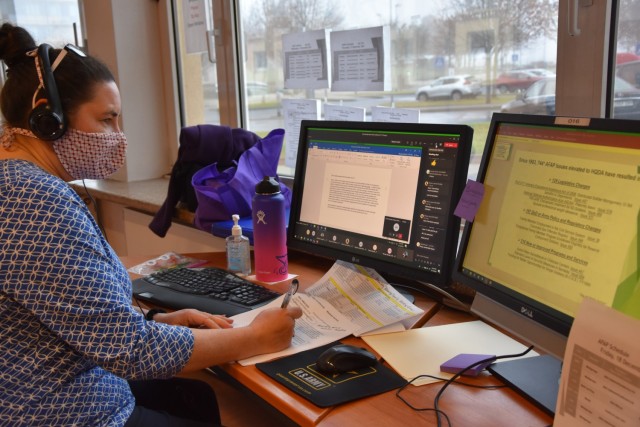 WIESBADEN, Germany - Elizabeth Mulvihill, facilitator for Work Group II, leads a virtual discussion with delegates at the Army Family Action Plan conference Dec. 18 at Army Community Service.