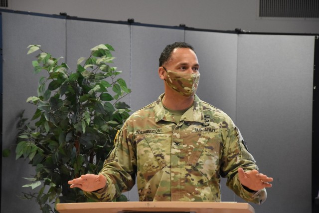 WIESBADEN, Germany – Garrison Commander Col. Mario Washington speaks at the 37th Army Family Action Plan conference outbrief Dec. 18 at Army Community Service. The entire conference was conducted virtually this year for the first time.