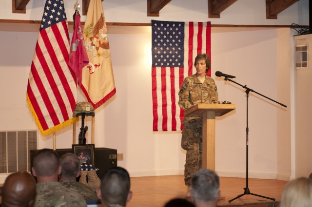 BAGRAM AIRFIELD, Afghanistan – Memorial ceremony for Sgt. 1st Class Terryl Pasker, previously assigned to the 334th Brigade Support Battalion, at the Enduring Faith Chapel, July 13, 2011. (U.S. Army photo by Spc. Leslie Goble, Task Force...