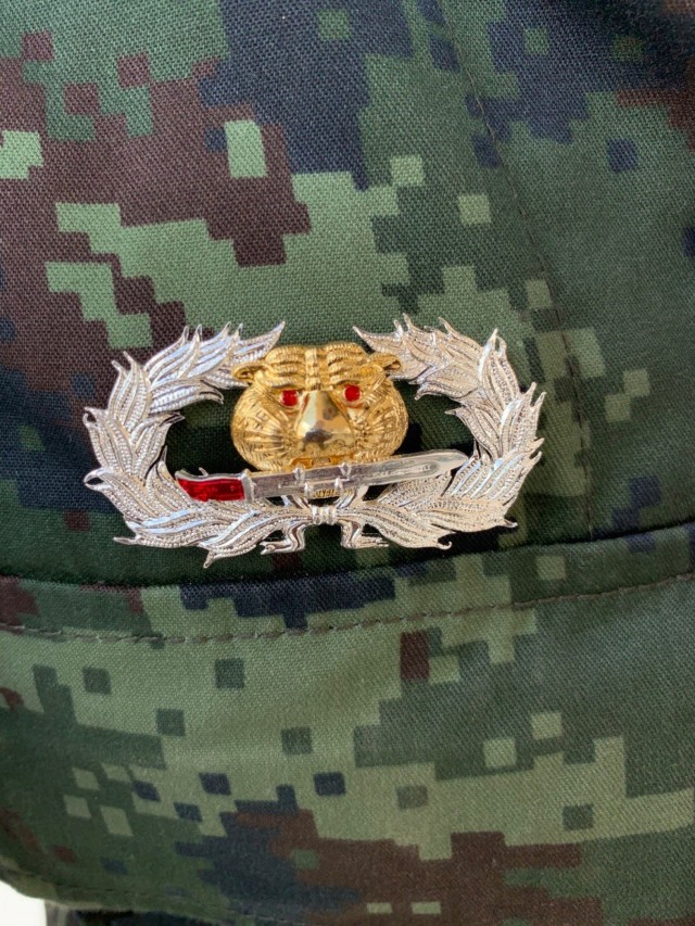 Photographed is the Royal Thai Army Ranger Badge awarded to a Green Beret assigned to 1st Special Forces Group (Airborne) Dec. 29, 2020, in the Kingdom of Thailand. From Oct. 17 to Dec. 29, 2020, he attended the RTA’s Ranger School and earned the Thai Ranger Badge, becoming the first U.S. service member to attend and graduate the course in more than 40 years. 