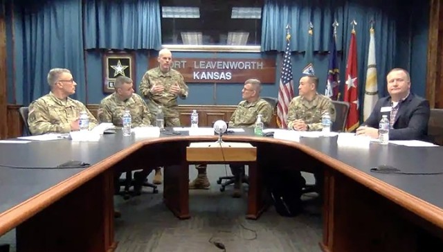 Munson Army Health Center Commander Col. Scott Mower, Combined Arms Center Command Sgt. Maj. Eric Dostie, CAC Chief of Staff Col. Thomas Bolen, CAC and Fort Leavenworth Commanding General Lt. Gen. James Rainey, Garrison Commander Col. Harry Hung...