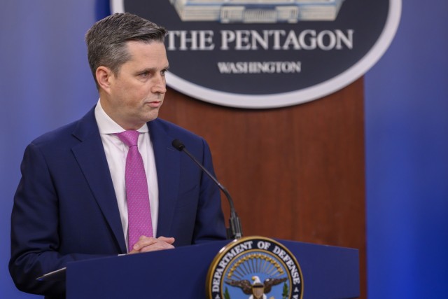 Jonathan Rath Hoffman, assistant to the secretary of defense for public affairs, speaks to reporters at the Pentagon in this file photo from Dec. 9, 2020.