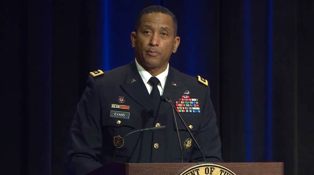Lt. Gen. Jason T. Evans, the deputy chief of staff Army, G-9, speaks during a virtual Army Community Partnership Program awards ceremony Jan. 13, 2021. 