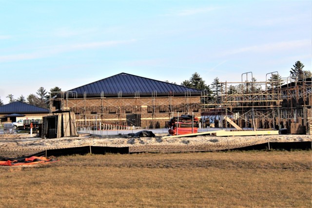 Work on a new simulations building is shown Dec. 10, 2020, in the 200 block of the cantonment area at Fort McCoy, Wis. The construction of this facility is by Contractor MDM Construction Supply of Rockford, Ill. This is the same contractor that...