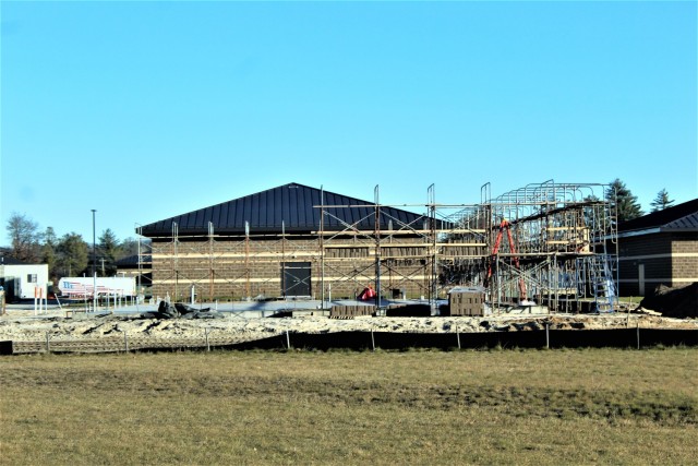 Work on a new simulations building is shown Dec. 4, 2020, in the 200 block of the cantonment area at Fort McCoy, Wis. The construction of this facility is by Contractor MDM Construction Supply of Rockford, Ill. This is the same contractor that has...