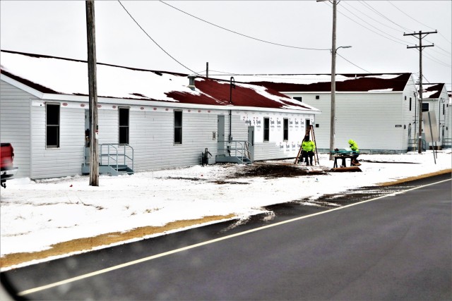 One of several World War II-era buildings under renovation is shown Jan. 7, 2021, at Fort McCoy, Wis. Contractor MDM Construction, headquartered in Rockford, Ill., is completing upgrades to 11 buildings in the 2500, 2600, 2700, and 2800 blocks on...