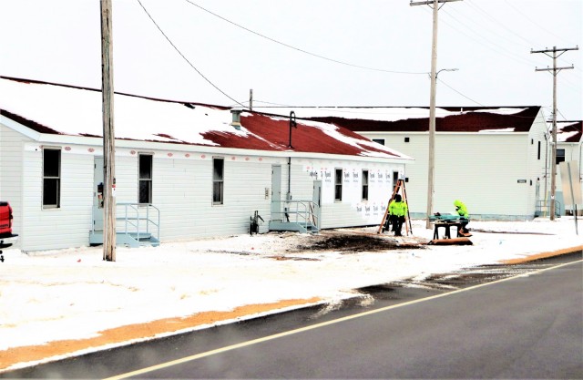 One of several World War II-era buildings under renovation is shown Jan. 7, 2021, at Fort McCoy, Wis. Contractor MDM Construction, headquartered in Rockford, Ill., is completing upgrades to 11 buildings in the 2500, 2600, 2700, and 2800 blocks on...