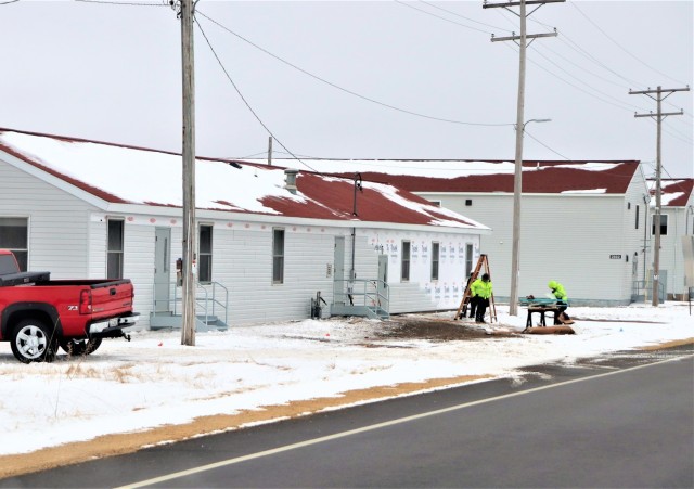 One of several World War II-era buildings under renovation is shown Jan. 7, 2021, at Fort McCoy, Wis. Contractor MDM Construction, headquartered in Rockford, Ill., is completing upgrades to 11 buildings in the 2500, 2600, 2700, and 2800 blocks on...