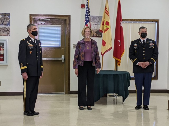 Maj. Gen. Stephen Smith, I Corps deputy commanding general, Patricia Byers, Yakima mayor, and Lt. Col. Luke Wittmer, Yakima Training Center commander, participate in the 2020 Army Community Partnership Award virtual ceremony at Yakima Training...