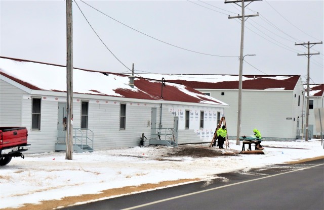 One of several World War II-era buildings under renovation is shown Jan. 7, 2021, at Fort McCoy, Wis. Contractor MDM Construction, headquartered in Rockford, Ill., is completing upgrades to 11 buildings in the 2500, 2600, 2700, and 2800 blocks on...