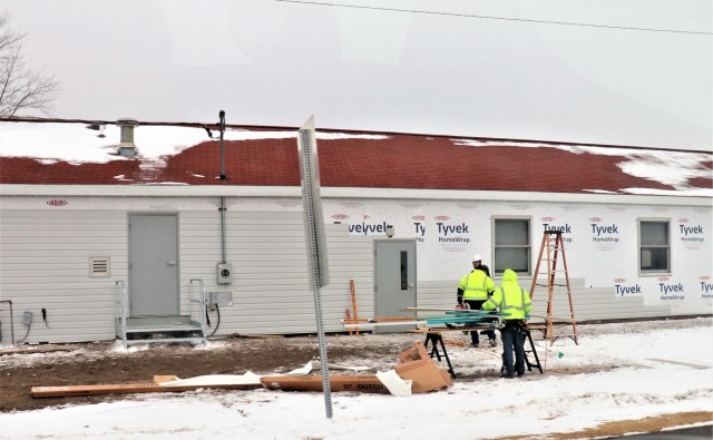 One of several World War II-era buildings under renovation is shown Jan. 7, 2021, at Fort McCoy, Wis. Contractor MDM Construction, headquartered in Rockford, Ill., is completing upgrades to 11 buildings in the 2500, 2600, 2700, and 2800 blocks on...