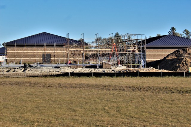 Work on a new simulations building is shown Dec. 4, 2020, in the 200 block of the cantonment area at Fort McCoy, Wis. The construction of this facility is by Contractor MDM Construction Supply of Rockford, Ill. This is the same contractor that has...