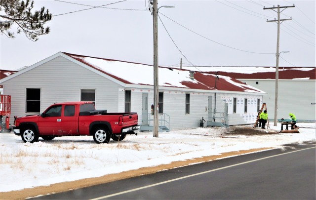 One of several World War II-era buildings under renovation is shown Jan. 7, 2021, at Fort McCoy, Wis. Contractor MDM Construction, headquartered in Rockford, Ill., is completing upgrades to 11 buildings in the 2500, 2600, 2700, and 2800 blocks on...