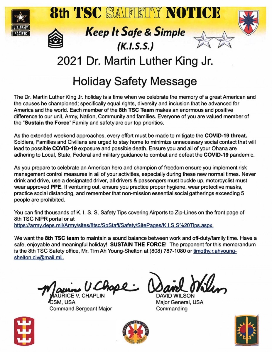 21 Dr Martin Luther King Jr Holiday Safety Message Article The United States Army