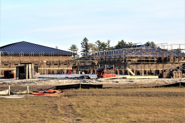 Work on a new simulations building is shown Dec. 10, 2020, in the 200 block of the cantonment area at Fort McCoy, Wis. The construction of this facility is by Contractor MDM Construction Supply of Rockford, Ill. This is the same contractor that...