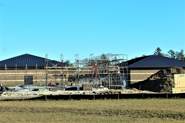 Work on a new simulations building is shown Dec. 4, 2020, in the 200 block of the cantonment area at Fort McCoy, Wis. The construction of this facility is by Contractor MDM Construction Supply of Rockford, Ill. This is the same contractor that has...