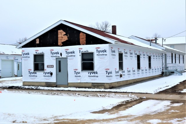 One of several World War II-era buildings under renovation is shown Jan. 7, 2021, at Fort McCoy, Wis. Contractor MDM Construction, headquartered in Rockford, Ill., is completing upgrades to 11 buildings in the 2500, 2600, 2700, and 2800 blocks on...