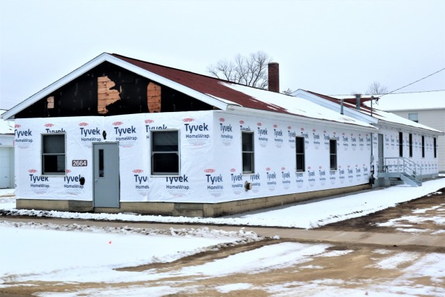 One of several World War II-era buildings under renovation is shown Jan. 7, 2021, at Fort McCoy, Wis. Contractor MDM Construction, headquartered in Rockford, Ill., is completing upgrades to 11 buildings in the 2500, 2600, 2700, and 2800 blocks on...