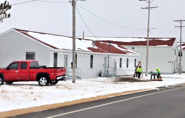 One of several World War II-era buildings under renovation is shown Jan. 7, 2021, at Fort McCoy, Wis. Contractor MDM Construction, headquartered in Rockford, Ill., is completing upgrades to 11 buildings in the 2500, 2600, 2700, and 2800 blocks on...