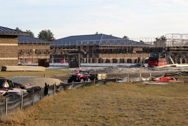 Work on a new simulations building is shown Dec. 10, 2020, in the 200 block of the cantonment area at Fort McCoy, Wis. The construction of this facility is by Contractor MDM Construction Supply of Rockford, Ill. This is the same contractor that...