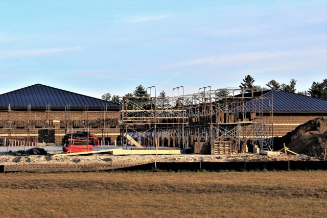 Work on a new simulations building is shown Dec. 10, 2020, in the 200 block of the cantonment area at Fort McCoy, Wis. The construction of this facility is by Contractor MDM Construction Supply of Rockford, Ill. This is the same contractor that...