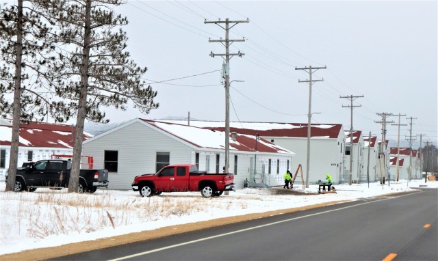 One of several World War II-era buildings under renovation is shown Jan. 7, 2021, at Fort McCoy, Wis. Contractor MDM Construction, headquartered in Rockford, Ill., is completing upgrades to 11 buildings in the 2500, 2600, 2700, and 2800 blocks on...