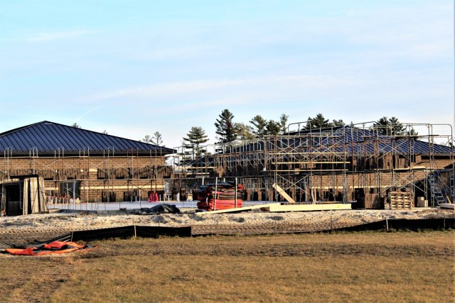Work on a new simulations building is shown Dec. 10, 2020, in the 200 block of the cantonment area at Fort McCoy, Wis. The construction of this facility is by Contractor MDM Construction Supply of Rockford, Ill. This is the same contractor that...