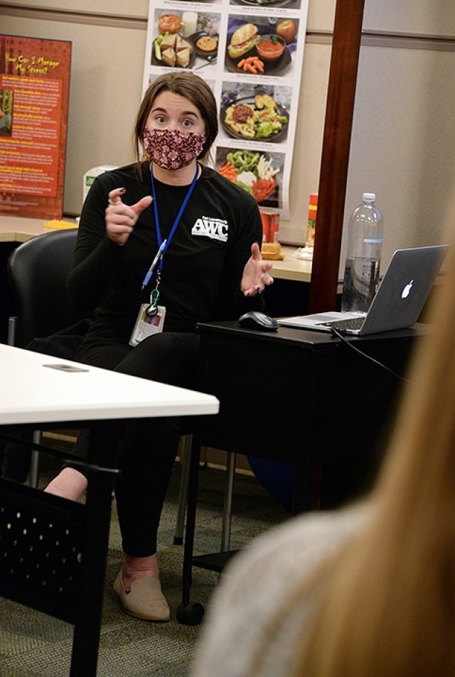 Sydney White, health educator, leads staff training on biofeedback software used in stress management assessments Jan. 8 at the Army Wellness Center in Eisenhower Hall. The Army Wellness Center is offering free online classes on stress management,...