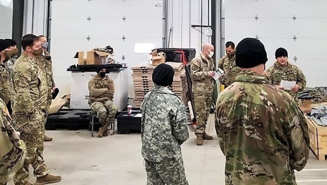 Soldiers with the 1st Battalion, 310th Brigade Engineer Battalion participate in training Dec. 9, 2020, at Fort McCoy, Wis. The training was foundational day training for the unit to focus on multiple subjects including cold-weather operations....