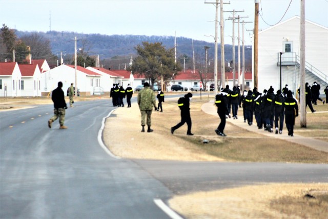 U.S. Navy recruits walk on the cantonment area Dec. 15, 2020, at Fort McCoy, Wis. The Navy’s Recruit Training Command (RTC) of Great Lakes, Ill., worked with the Army at Fort McCoy so the post could serve as a restriction-of-movement (ROM) site...