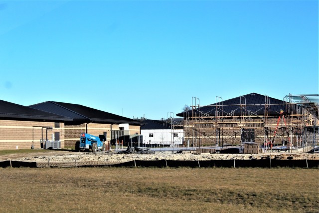 Work on a new simulations building is shown Dec. 4, 2020, in the 200 block of the cantonment area at Fort McCoy, Wis. The construction of this facility is by Contractor MDM Construction Supply of Rockford, Ill. This is the same contractor that has...