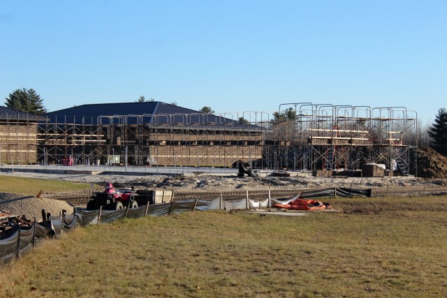 Work on a new simulations building is shown Dec. 4, 2020, in the 200 block of the cantonment area at Fort McCoy, Wis. The construction of this facility is by Contractor MDM Construction Supply of Rockford, Ill. This is the same contractor that has...