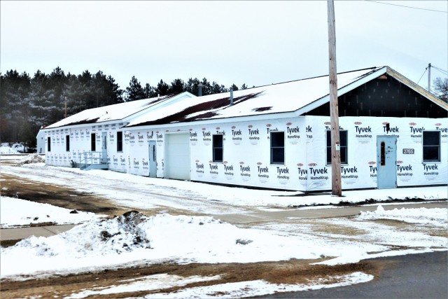 One of several World War II-era buildings under renovation is shown Jan. 7, 2021, at Fort McCoy, Wis. Contractor MDM Construction, headquartered in Rockford, Ill., is completing upgrades to 11 buildings in the 2500, 2600, 2700, and 2800 blocks on...