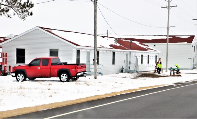 One of several World War II-era buildings under renovation is shown Jan. 7, 2021, at Fort McCoy, Wis. Contractor MDM Construction, headquartered in Rockford, Ill., is completing upgrades to 11 buildings in the 2500, 2600, 2700, and 2800 blocks on...