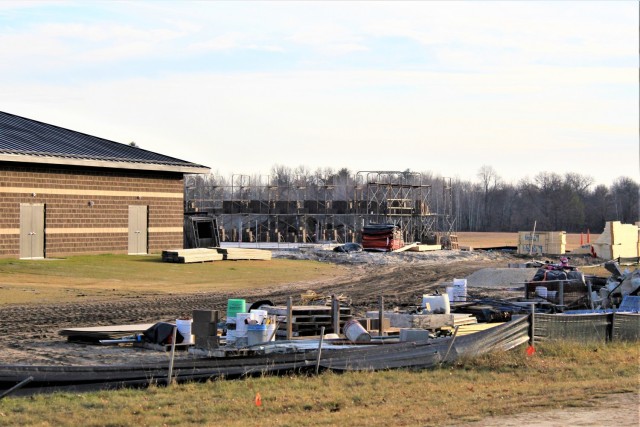 Work on a new simulations building is shown Dec. 10, 2020, in the 200 block of the cantonment area at Fort McCoy, Wis. The construction of this facility is by Contractor MDM Construction Supply of Rockford, Ill. This is the same contractor that...