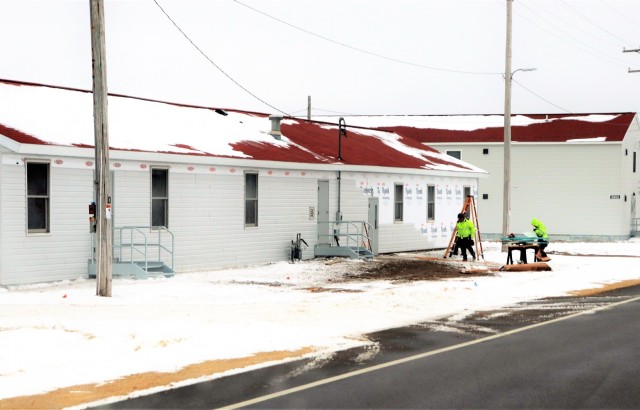 One of several World War II-era buildings under renovation is shown Jan. 7, 2021, at Fort McCoy, Wis. Contractor MDM Construction, headquartered in Rockford, Ill., is completing upgrades to 11 buildings in the 2500, 2600, 2700, and 2800 blocks on...