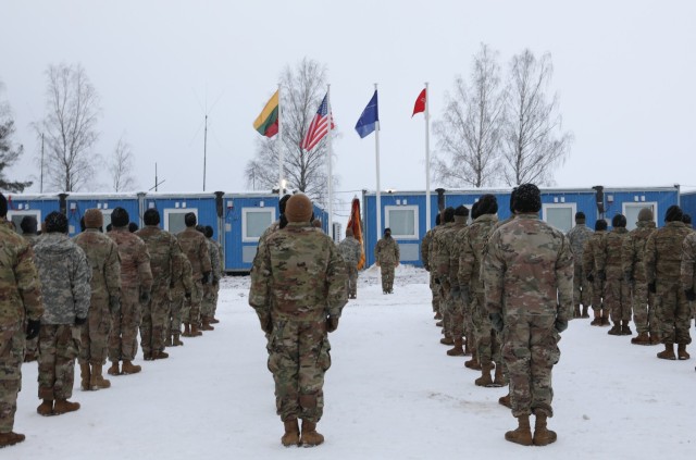 Troopers assigned to 2nd Battalion, 8th Cavalry Regiment stand at attention and observe a moment of silence Jan. 13, 2021, as they participate in Lithuania’s Freedom Defender’s Day. On this day 30 years ago, hundreds of unarmed Lithuanian...