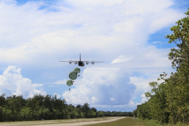 A U.S. Air Force C-130 Hercules from Andersen Air Force Base conducts a low-cost low-altitude air-drop in support of Operation Christmas Drop 2020 in the Republic of Palau, Dec 10. Operation Christmas Drop is an annual USAF tradition of packaging and delivering food, tools and clothing to more than 55 remote islands in the South-Eastern Pacific. We continue to ask our people to protect themselves and those around them by employing protective measures including wearing masks, practicing hand washing, social distancing, and restriction of movement where applicable, and taking appropriate actions if feeling sick.