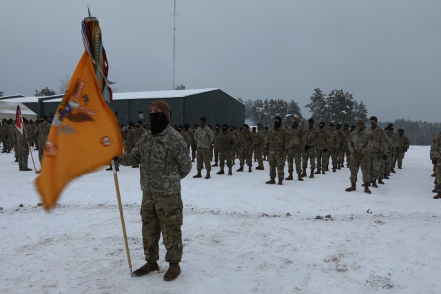Troopers assigned to 2nd Battalion, 8th Cavalry Regiment assemble early morning on Jan. 13, 2021, to celebrate Lithuanian independence and remember those injured or killed while defending their independence on Freedom Defender’s Day. After...