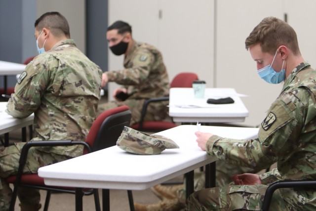 Soldiers in 5th Battalion, 5th Air Defense Artillery finish taking the new Counseling Enhancement Course Jan. 14, 2021, inside the Graham Performance Enhance Center at Fort Sill, Oklahoma. Taught by the R2 Performance Center staff, Soldiers are giving the course rave reviews: “This should be taught to all Soldiers,” was written on an evaluation after the course.
