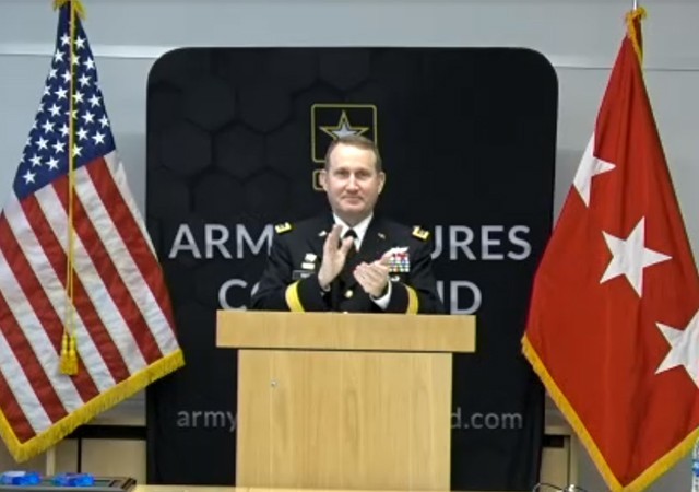 Lt. Gen. Thomas Todd, Army Futures Command deputy commanding general for Acquisition and Systems Management, congratulates the 2020 Maj. Gen. Harold J. Greene Awards for Innovation award winners during a virtual ceremony on Jan. 28, 2021.