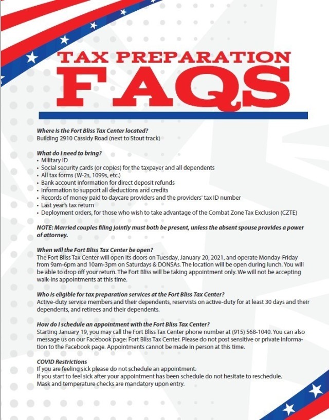 For more information on the Fort Bliss Tax Center, an Office of the Staff Judge Advocate program, search them at home.army.mil/bliss. (Courtesy graphic)