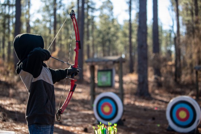 William Sexton, 10, aims at a target during Beginners’ Archery, Jan 23.