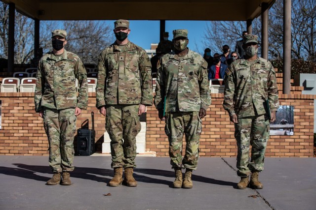U.S. Army Sgt. Tyrel Trainor and Spc. Anchor Jennison of the 4th Infantry Division, are awarded the Meritorious Service Medal for finishing in 1st place during the 2021 Command Sgt. Maj. Jack L. Clark, Jr. U.S. Army Best Medic Competition (ABMC)...